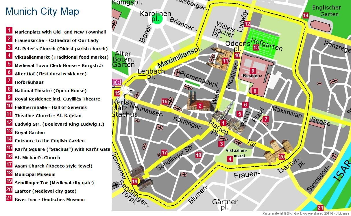 münchen látnivalók térkép Munchen Latnivalok Terkep Terkep Munchen City Center Latnivalok Bajororszag Nemetorszag münchen látnivalók térkép