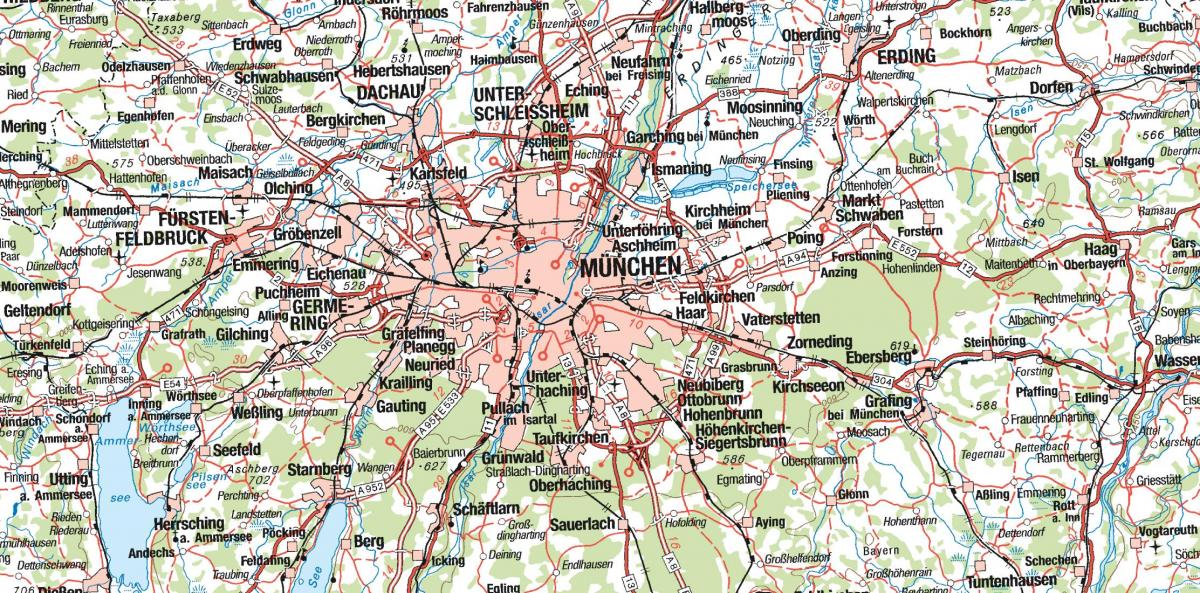 Térkép münchen, valamint a környező városok